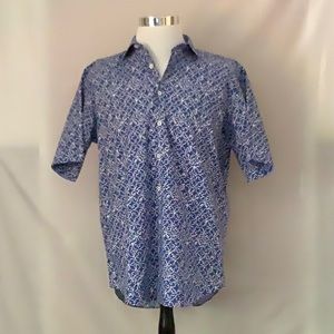 Bugatchi Classic Fit Short Sleeved Cotton Button Down Size L Blue NWOT